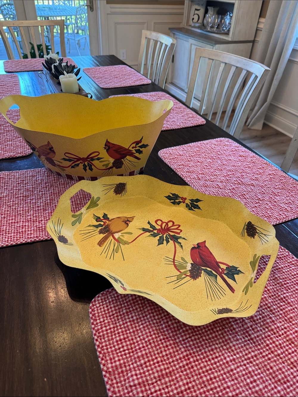 Lenox Winter Greetings Holiday Cardinal Decorative Tray and Basket Set - Yellow